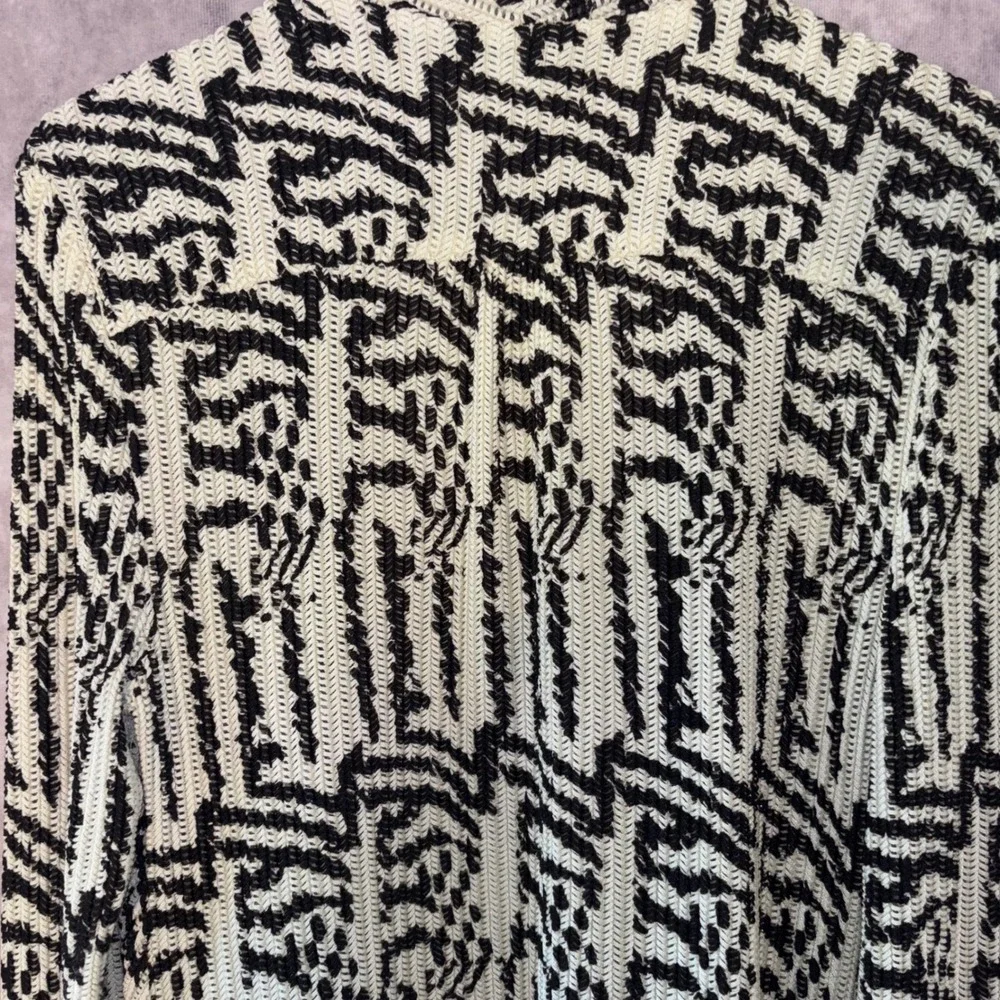 Alberto‎ Makali Womens Medium Cardigan Sweater Black White Geometric Animal Chic